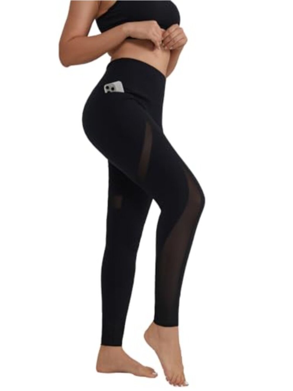 High Waist Mesh Leggings with Pockets, Athletic Yoga Pants, 77% Polyester 23%